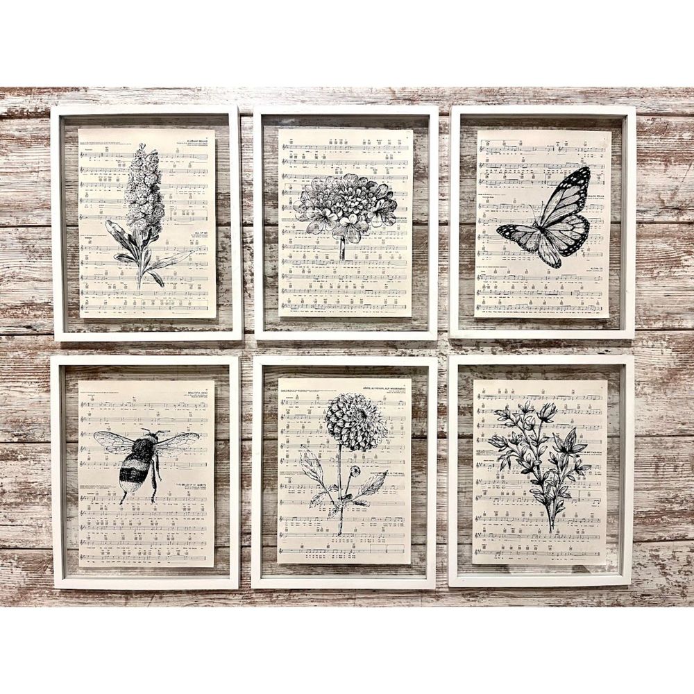 Botanical Flower Sheet Music 8x10 Wall Collage Picture Art Prints, Set of 6